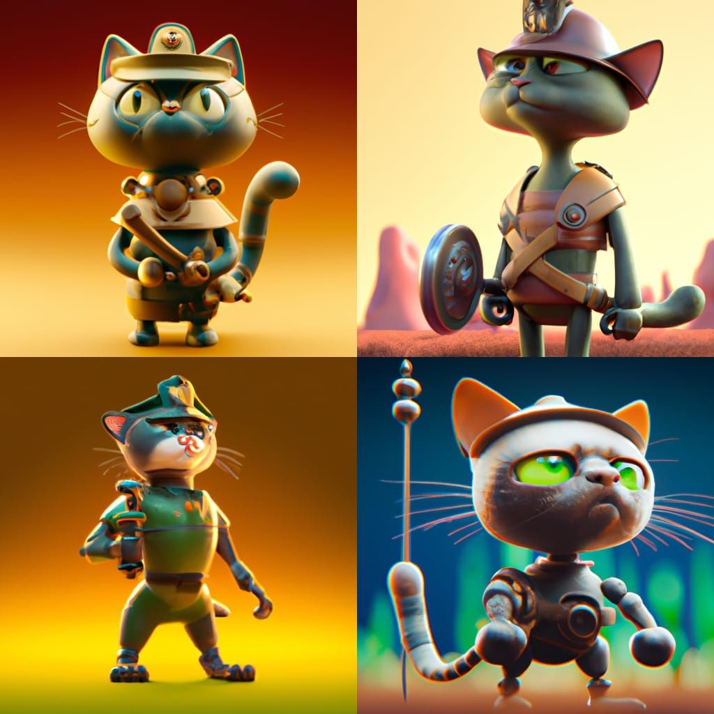 Cat Soldier Concept Art in 3D Style
