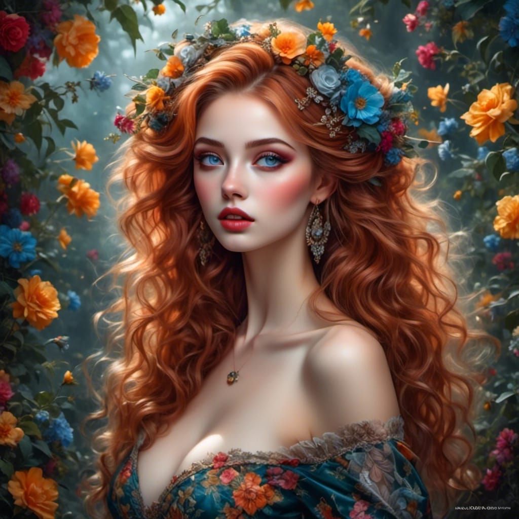 Elegant Pinup Girl in Vibrant Painted Illustration