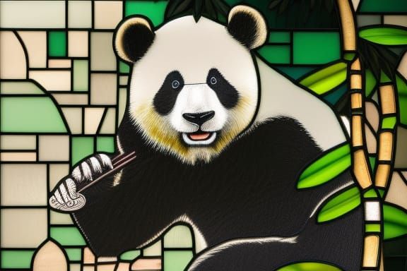 Panda in Stained Glass with Vibrant Colors