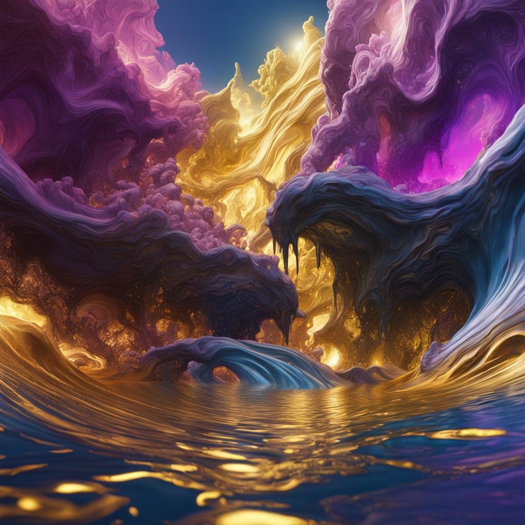 Majestic Liquid Gold Castle Amidst Swirling Nebulae