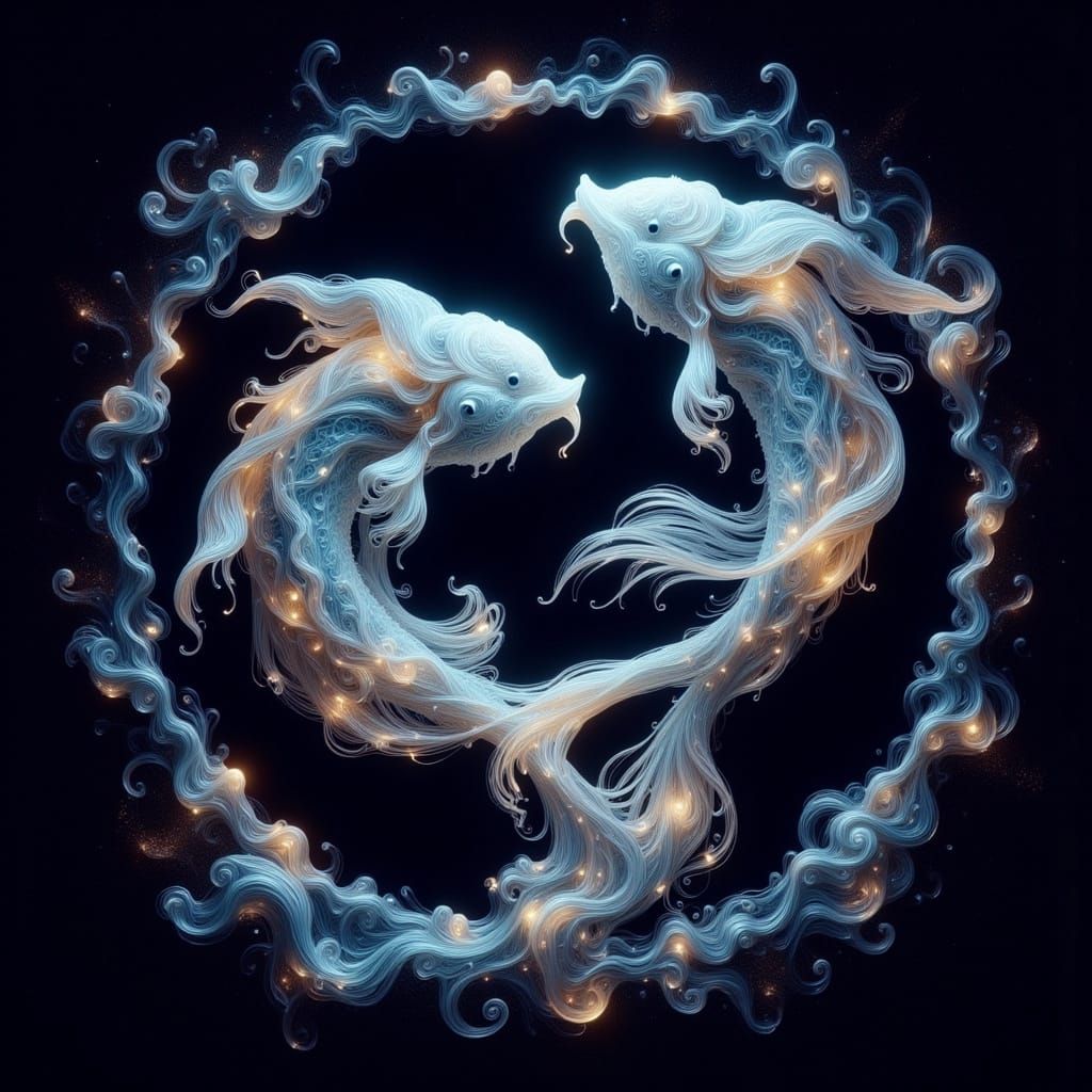 Surreal Zodiac Symbol of Pisces in Celestial Dreamscape