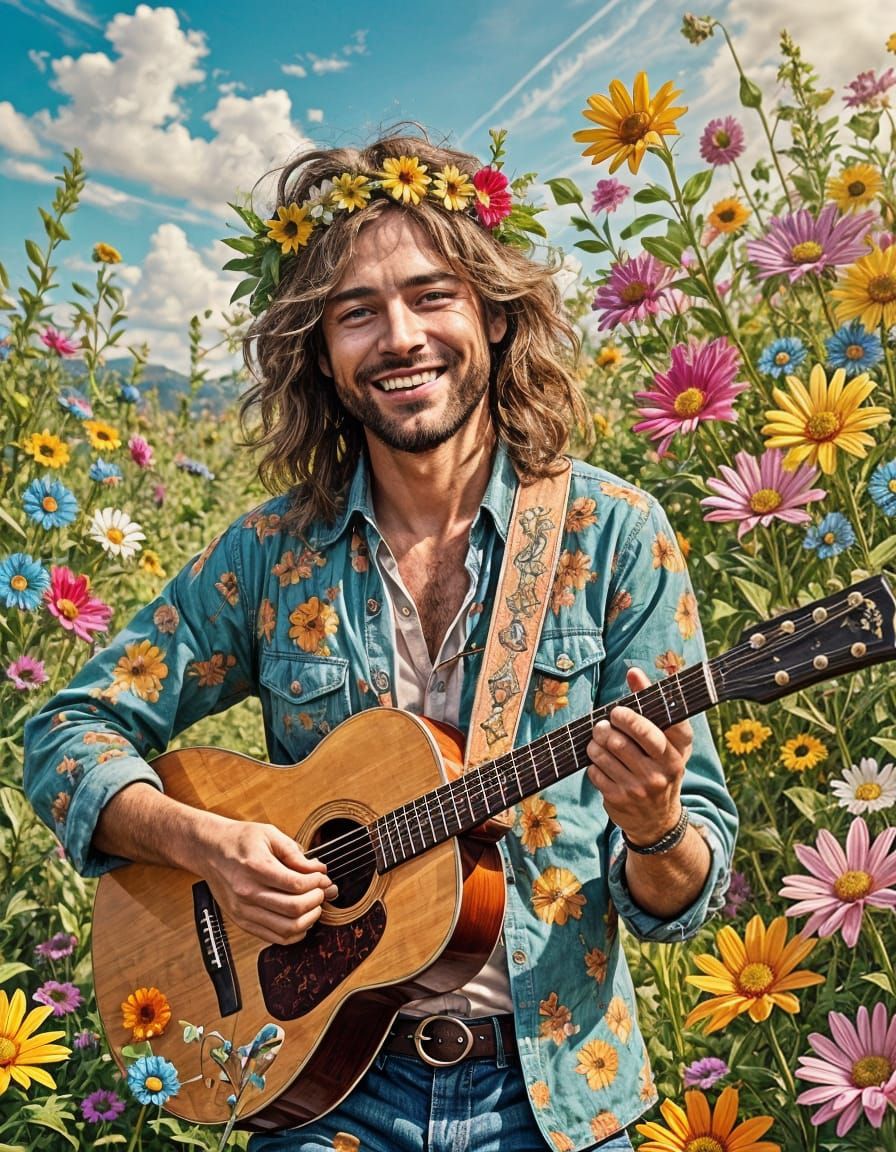 Free-Spirited Hippie Expressing Gratitude