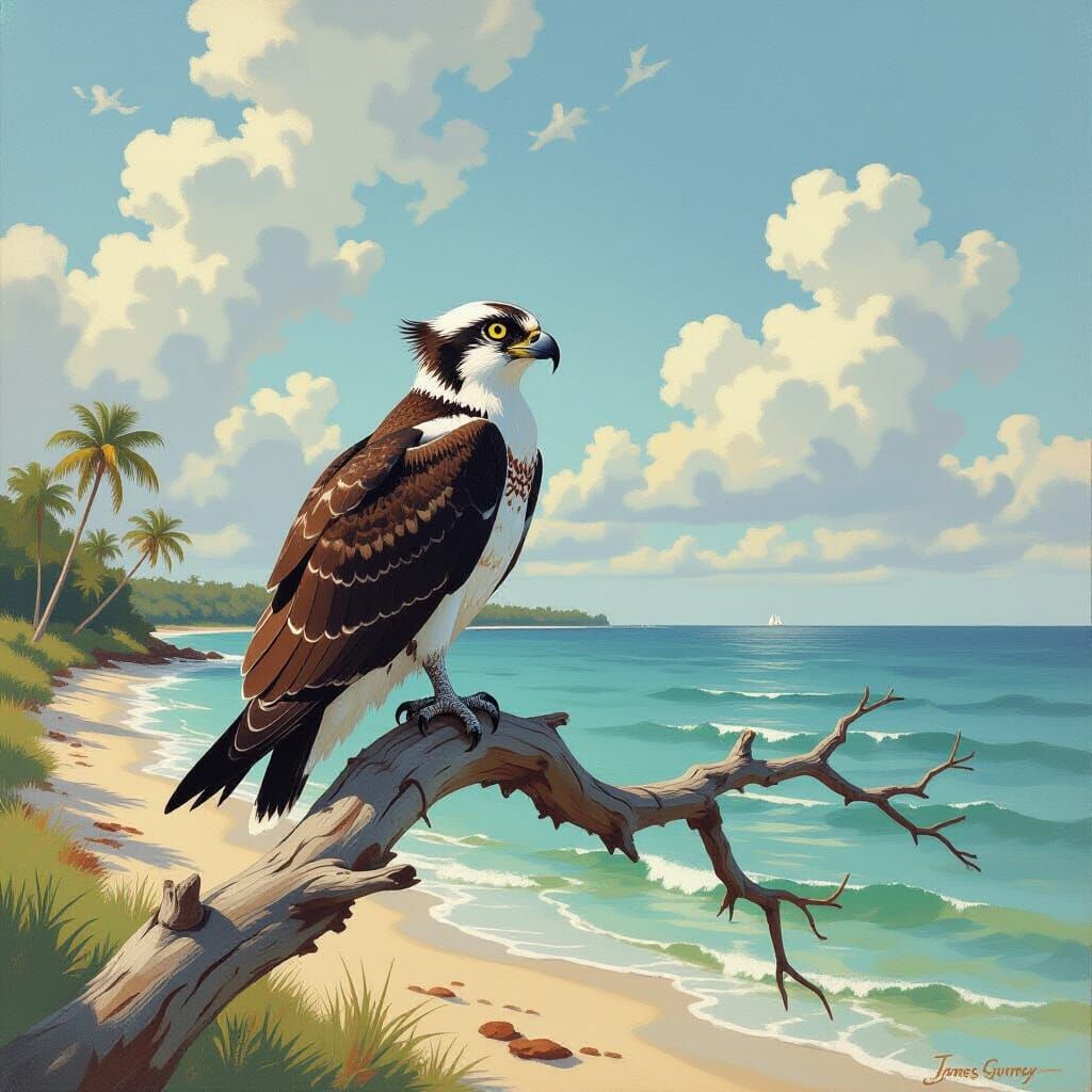 Osprey on Branch: Oil Painting by Gurney