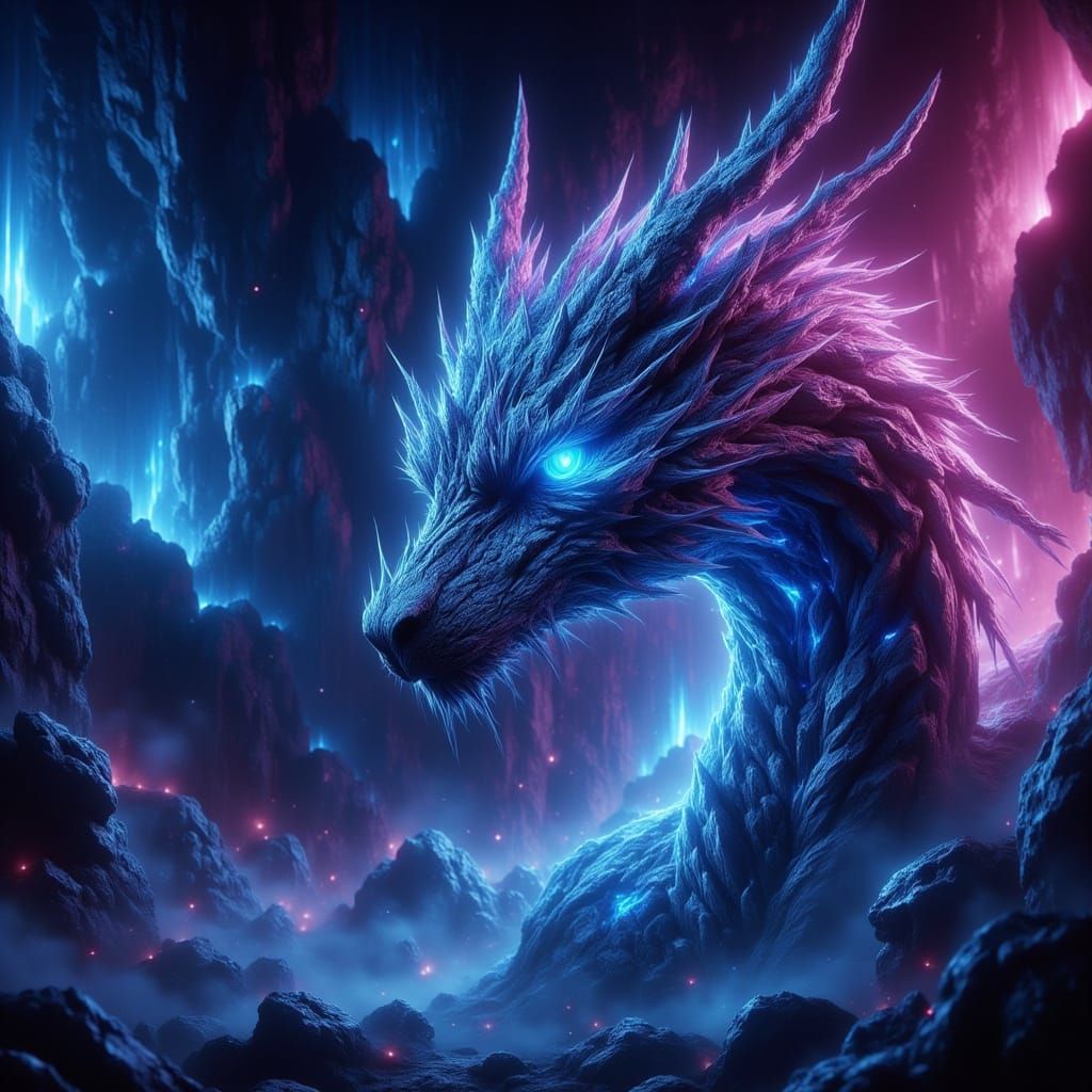 Majestic Dragon in Synthwave Retro-Futurism Style