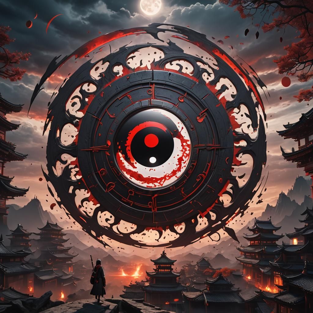 Eclipse with Mangekyou Sharingan in Detailed Matte Painting