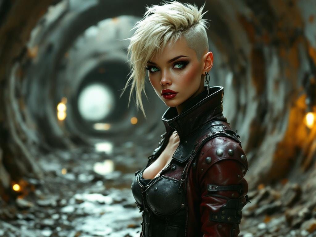 Post-Apocalyptic Punk Woman in Gritty Digital Art Style