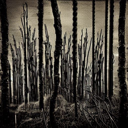 Biomechanical Oil Painting of a Dark Forest with Twisted Tre...