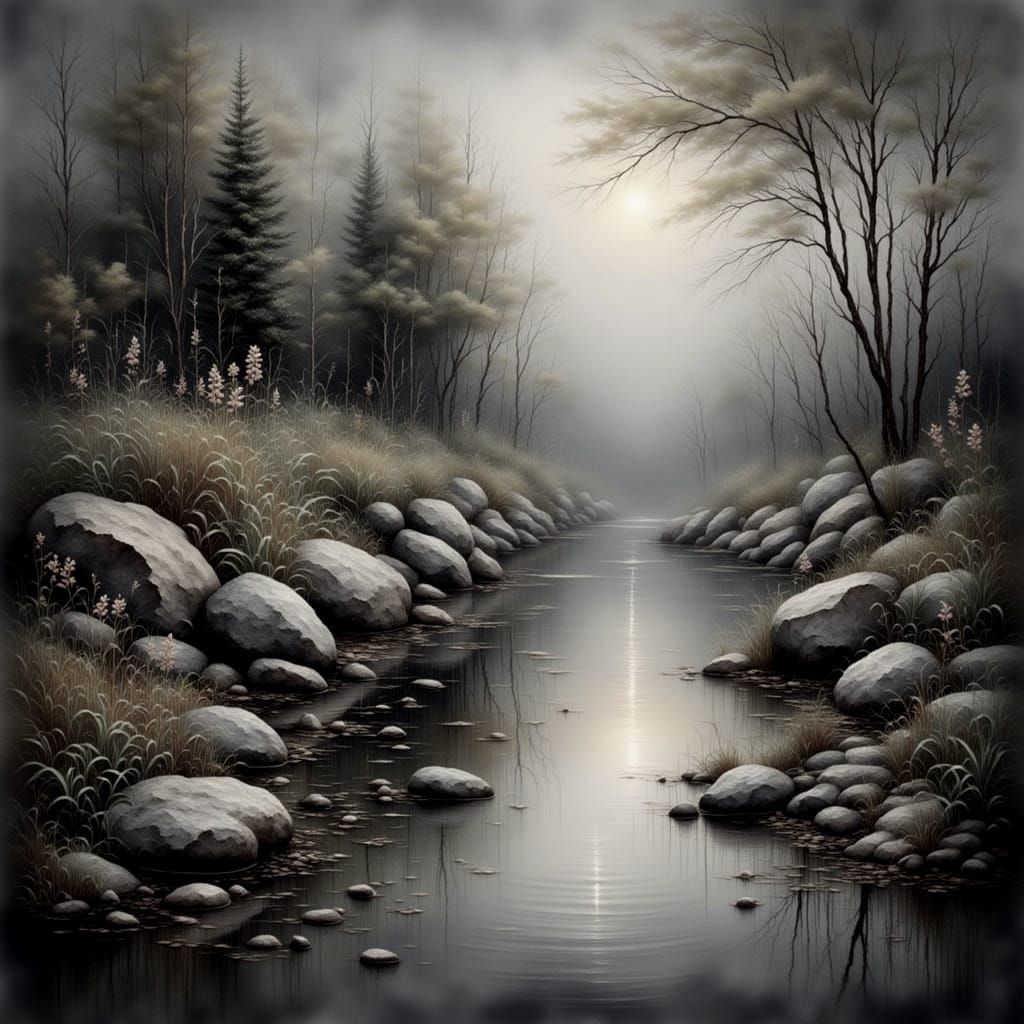 Antique Watercolor of a Grey World