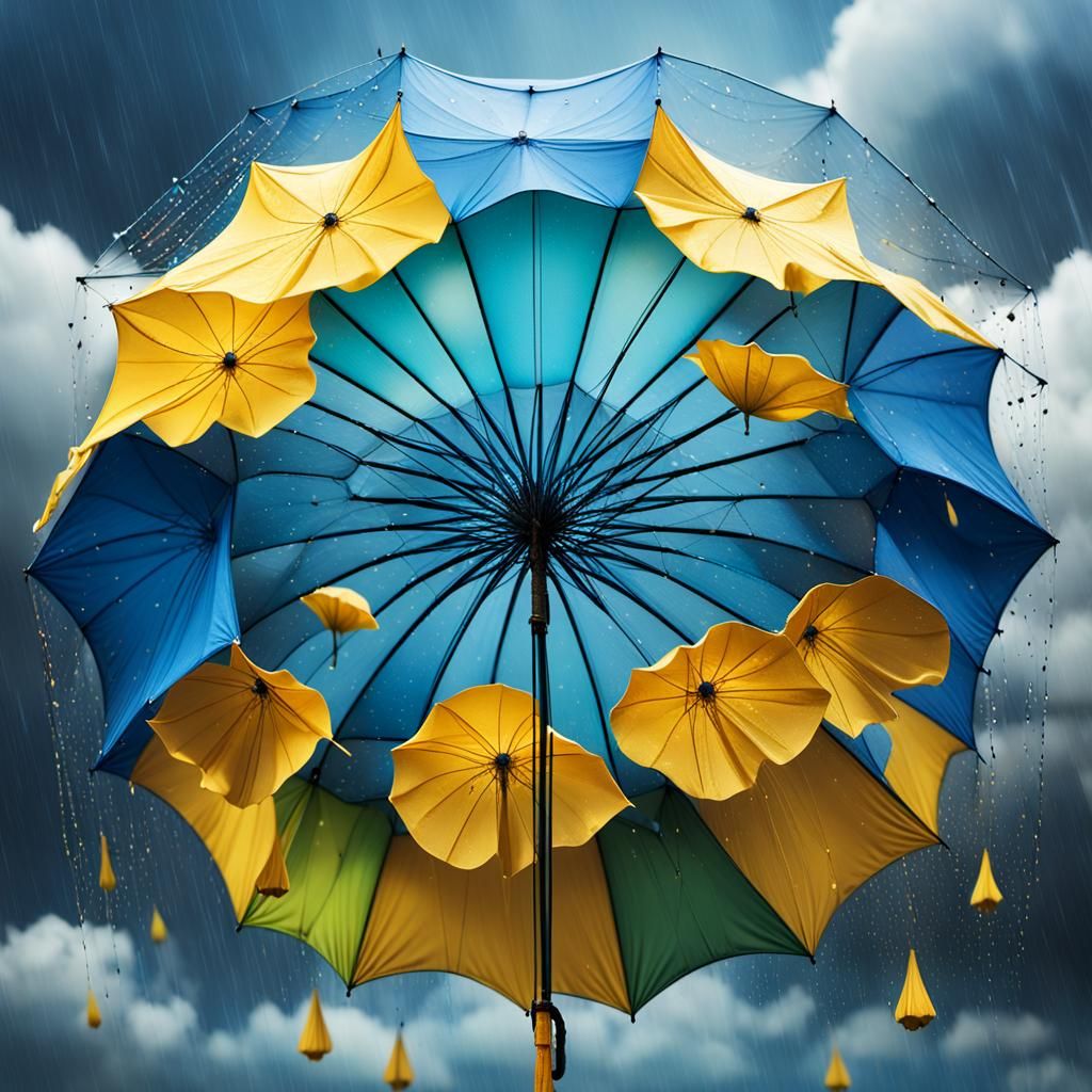Umbrella Parachute in Rainy Sky, Magical Realism