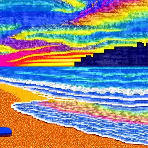 Relaxing Beach Scene in Pixel Art Style