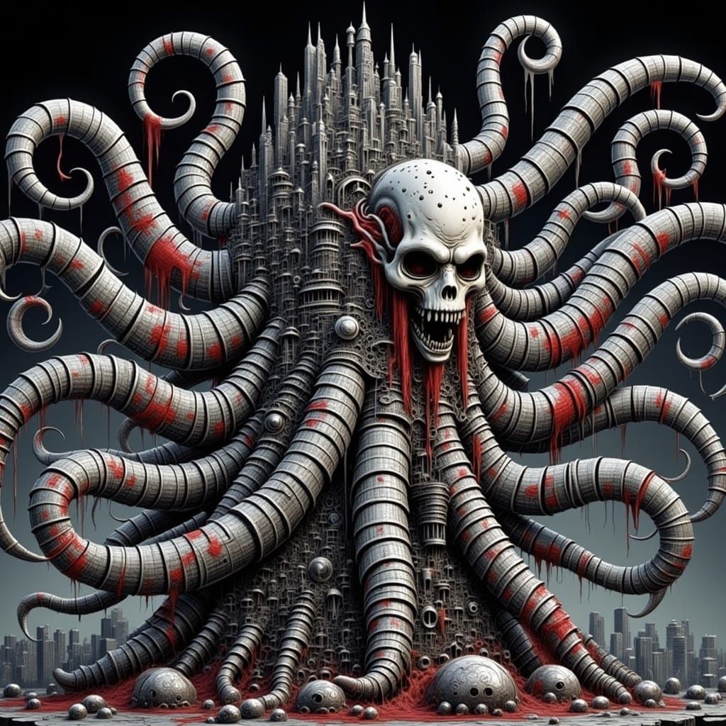 Demonic Corroded-Biomechanical Centipede-Hydra in H.R. Giger...