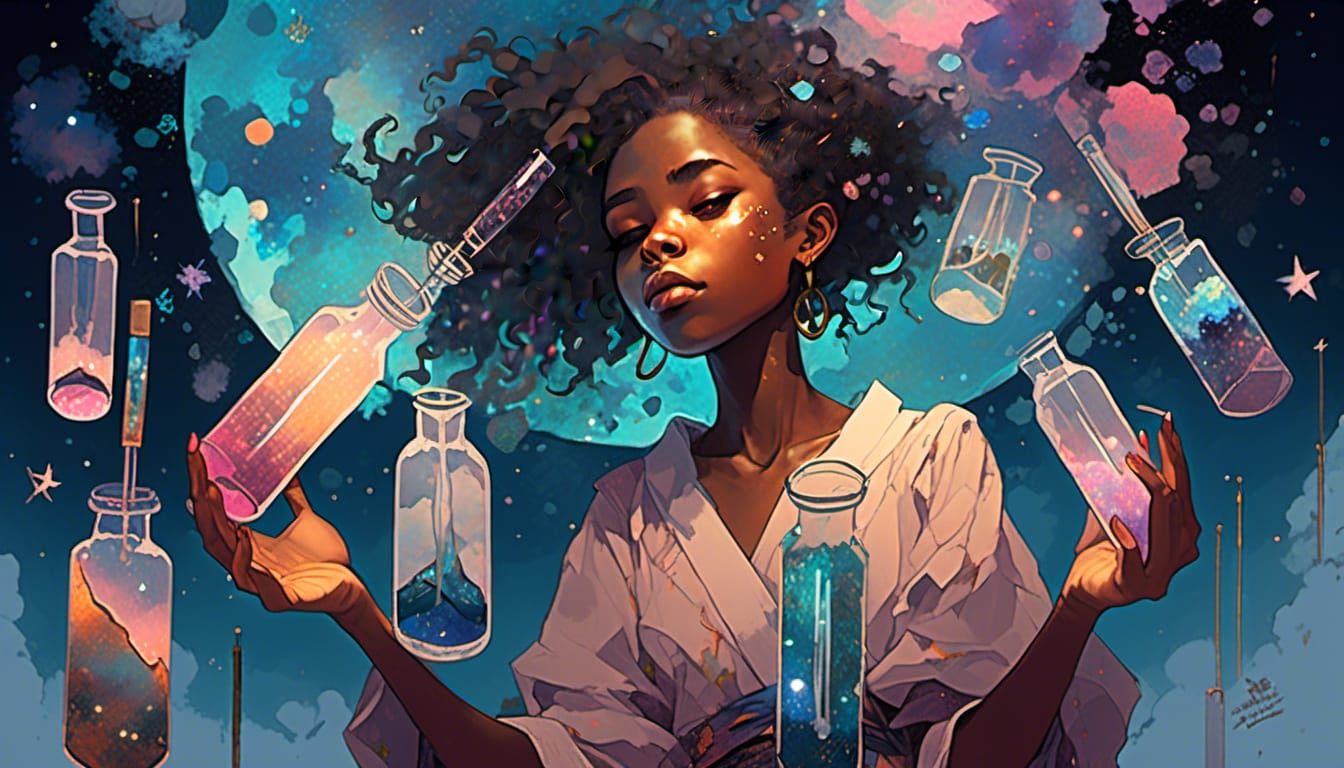 Anime Researcher in Fantasy Illustration with Brush Strokes