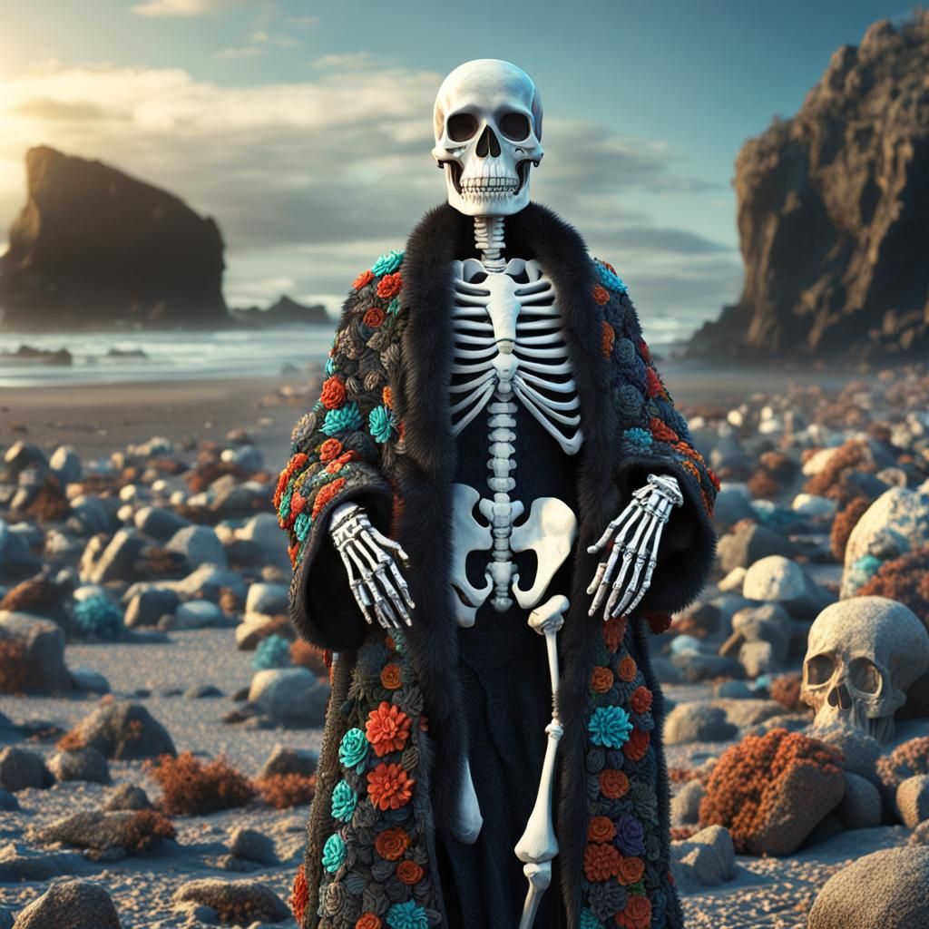 Day of the Dead Skeleton on Glass Beach