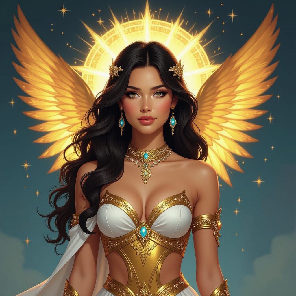 Ethereal Goddess with Golden Aura and Wings