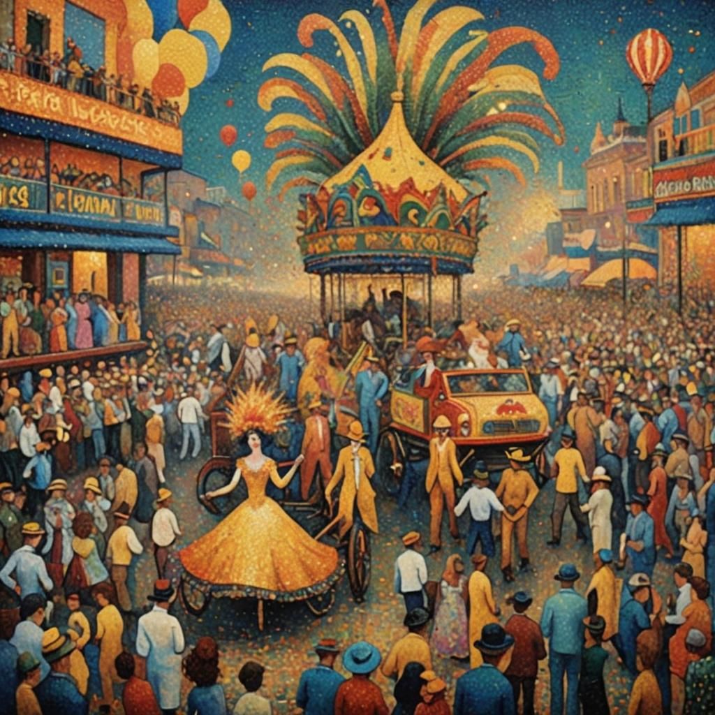 Pointillist/dot painting of The Rio Carnival, in the style o...
