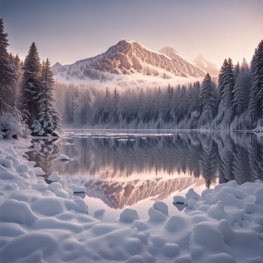 Frozen Lake at Dusk Reflecting Evening Stars
