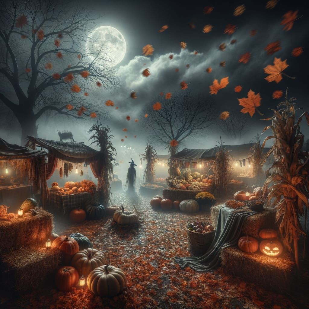 Haunting Harvest Festival Under Eerie Moonlight