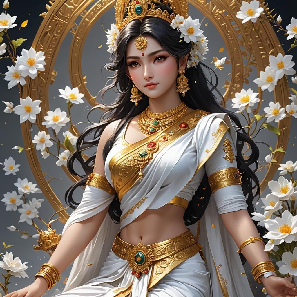Goddess Saraswati in 3D Anime Art Style