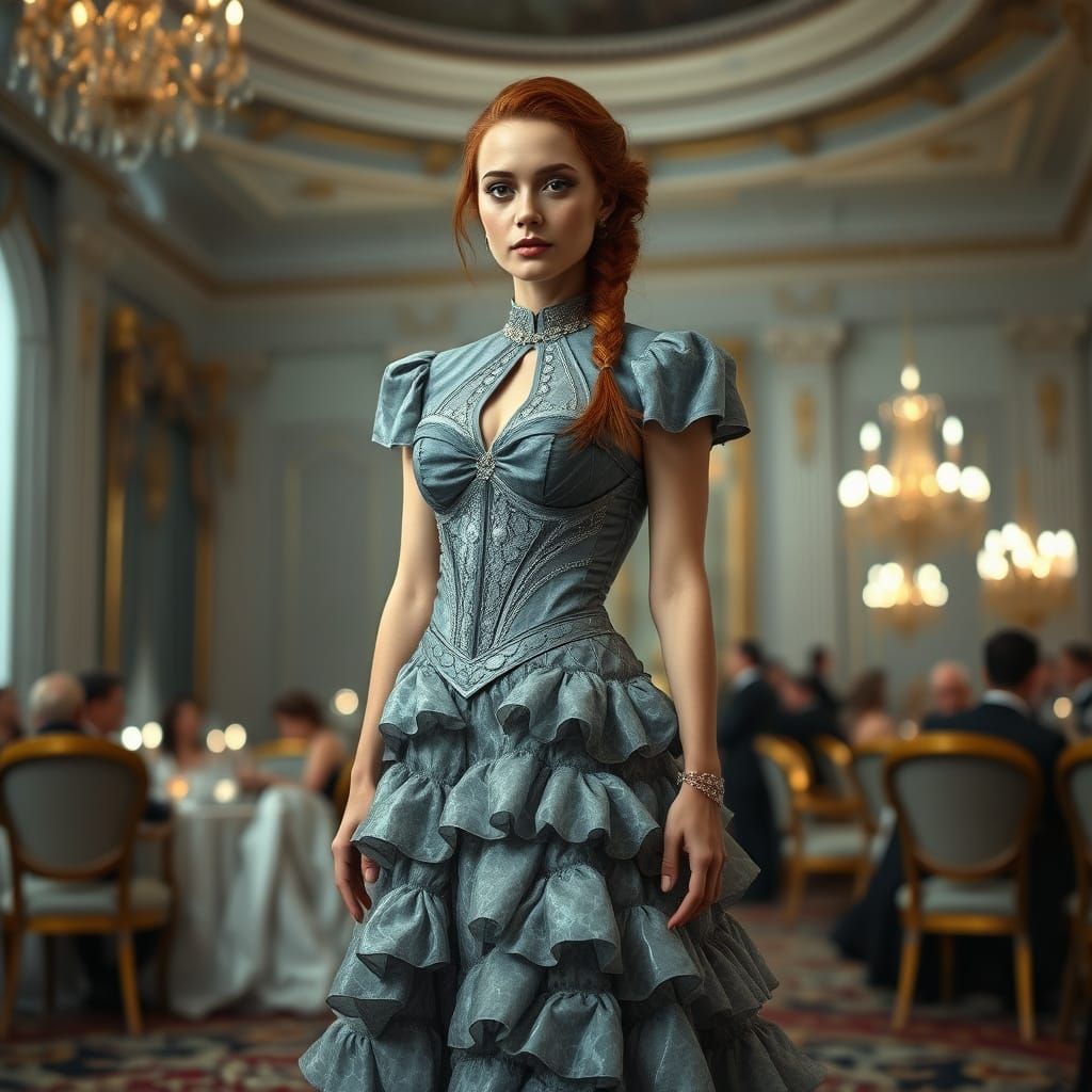 Woman in Crystal Geode Dress in Lavish Ballroom