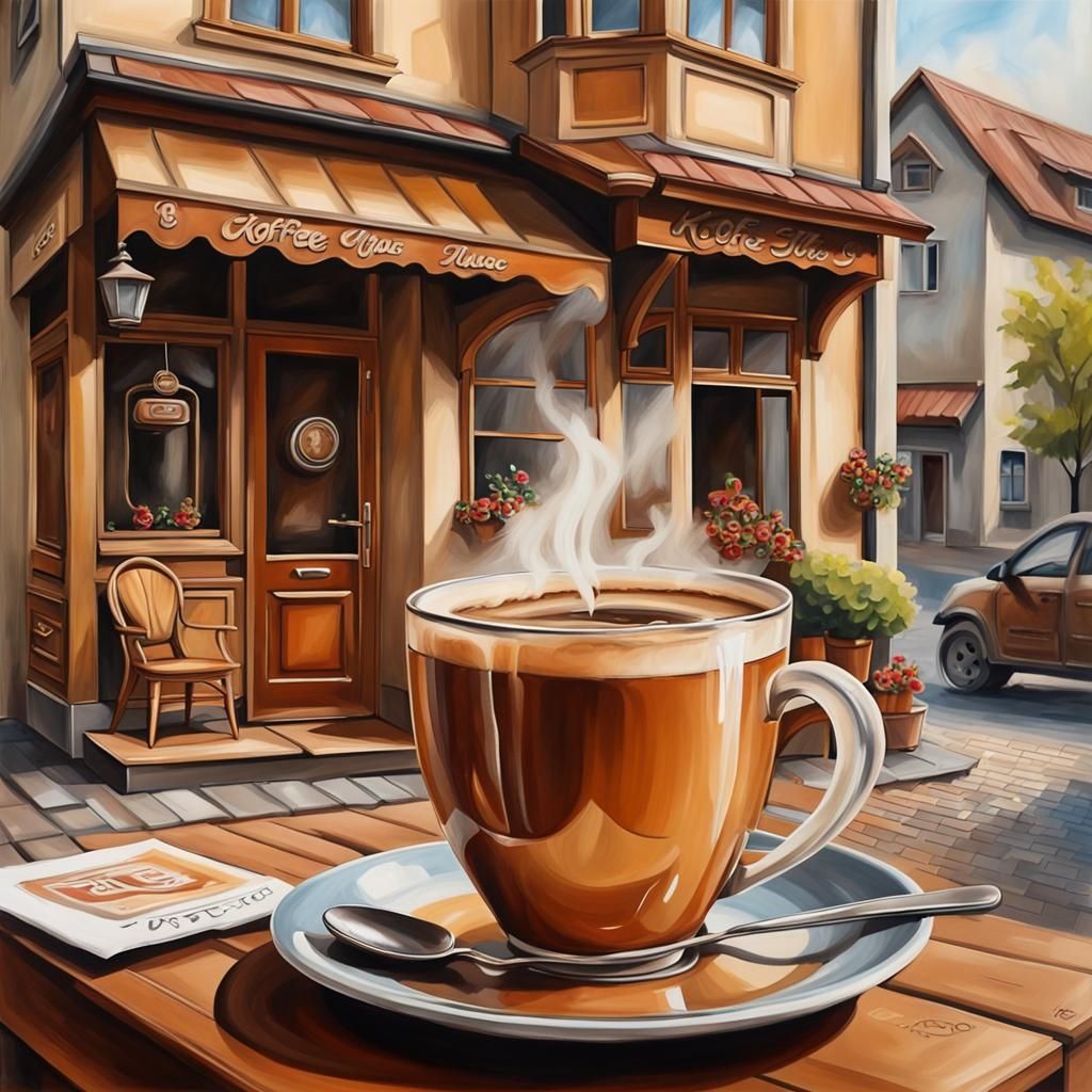 Coffee House in 3D Soft Oil Painting Style