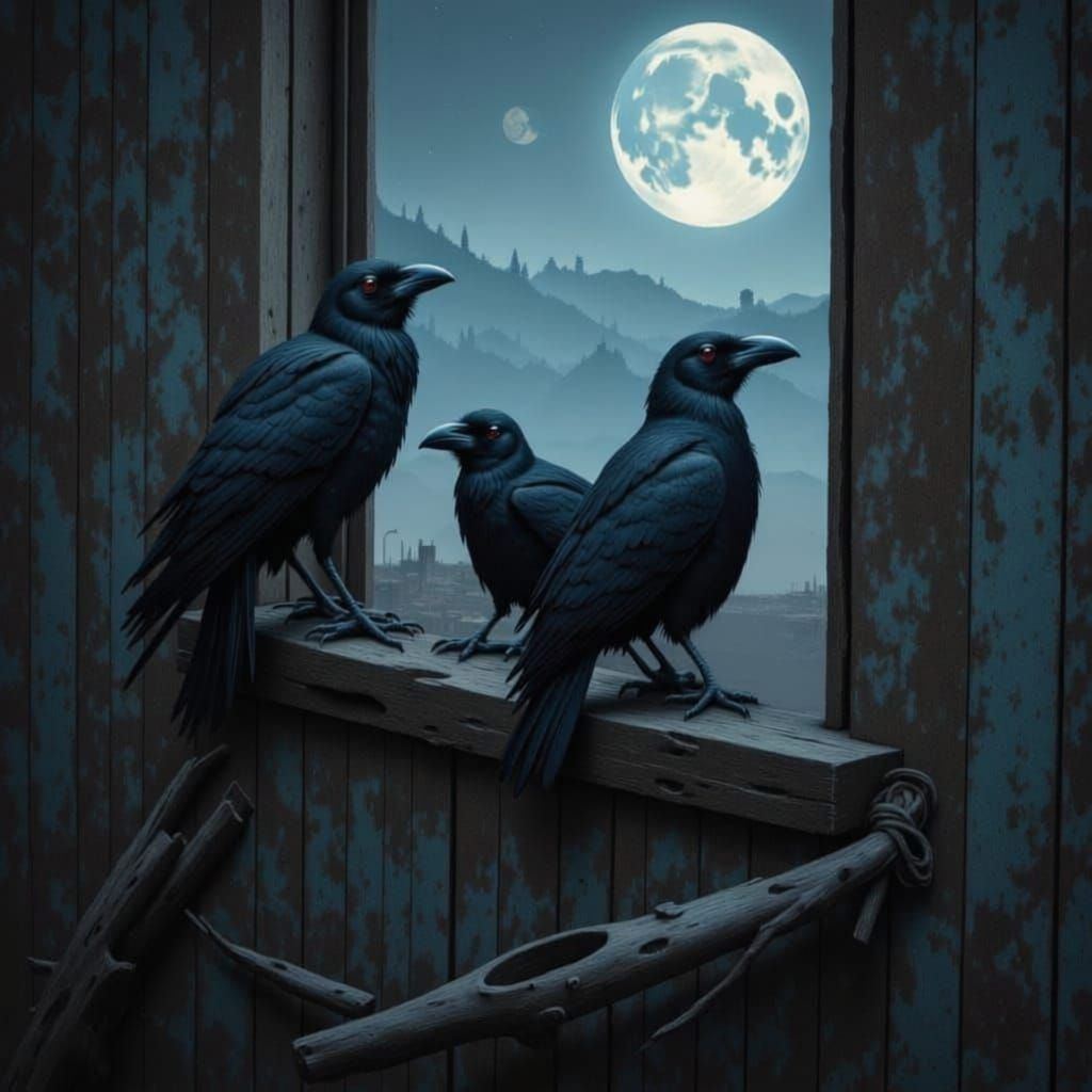 Intelligent Crows Perched on a Window Ledge