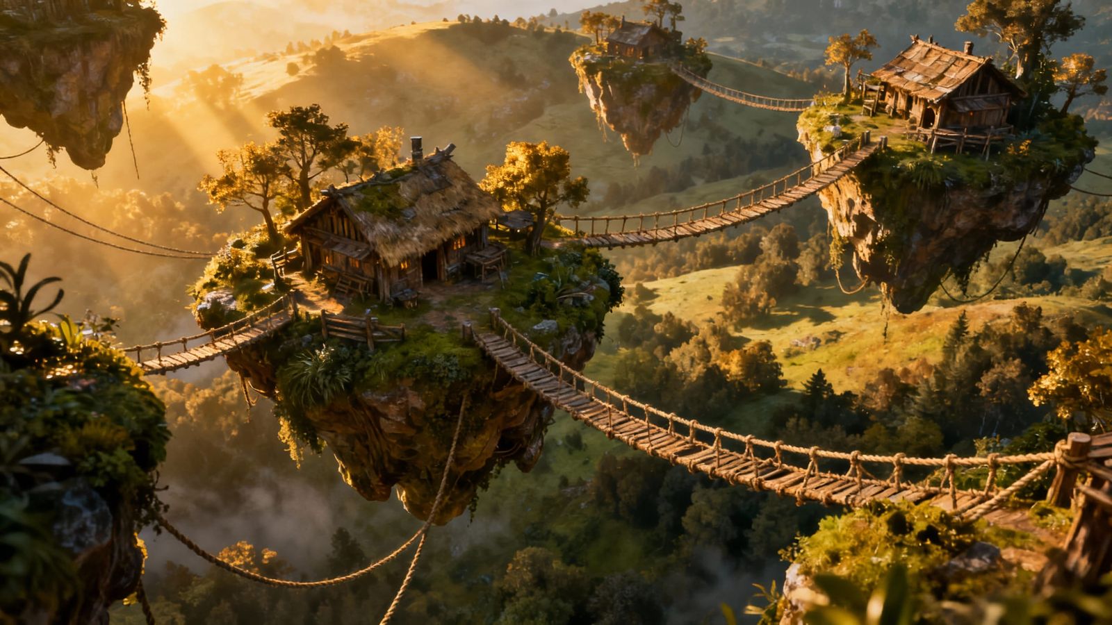 Floating Islands Connected by Rope Bridges