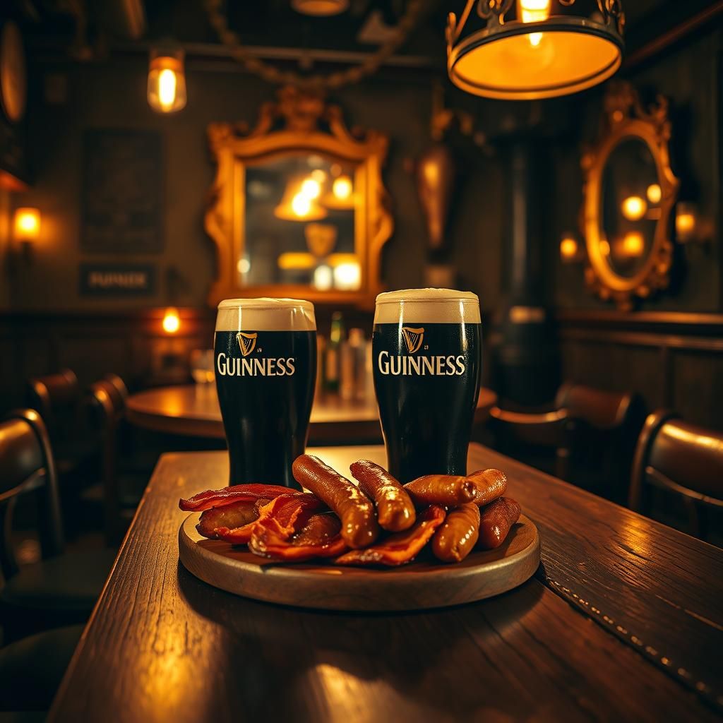 Authentic Irish Pub Scene with Guinness Pints