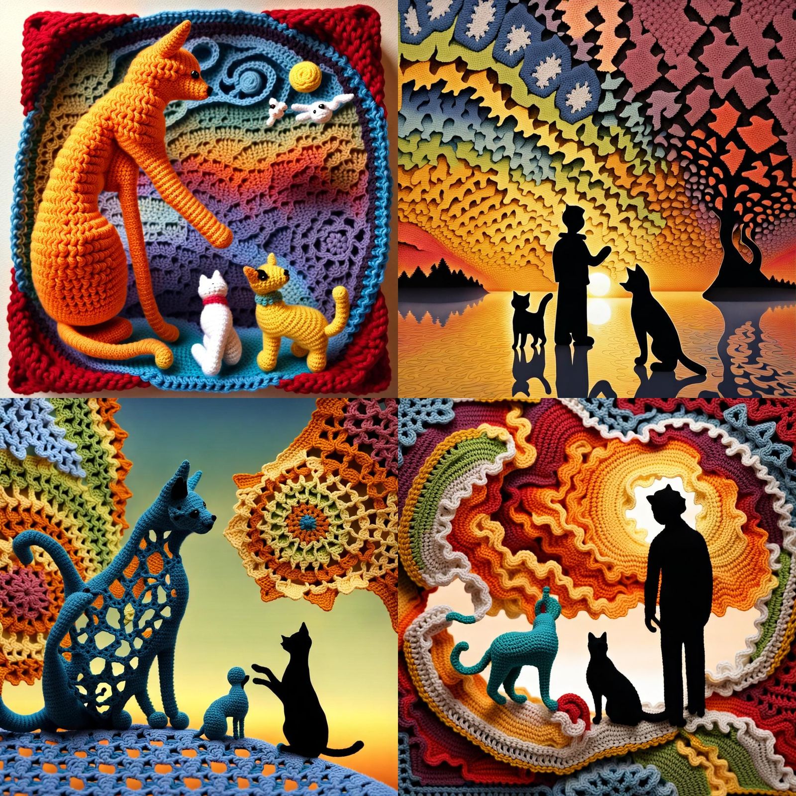Crochet Cat and Dog Friendship in Fractal Art