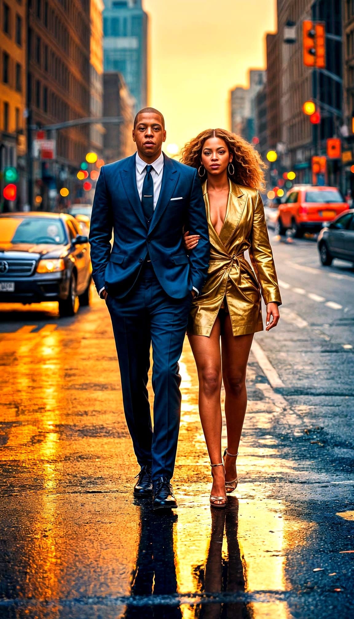 Beyonce and Jay Z in City Street Portrait