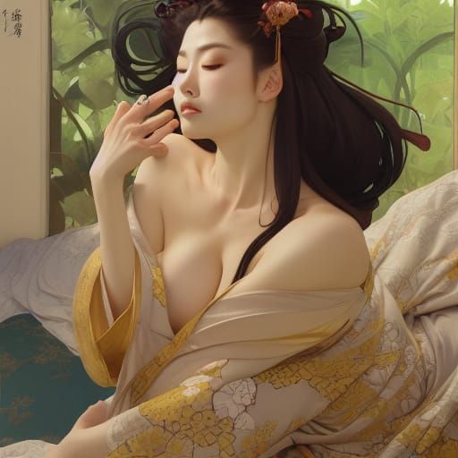 Tamamo No Mae in Kimono: Digital Art Portrait