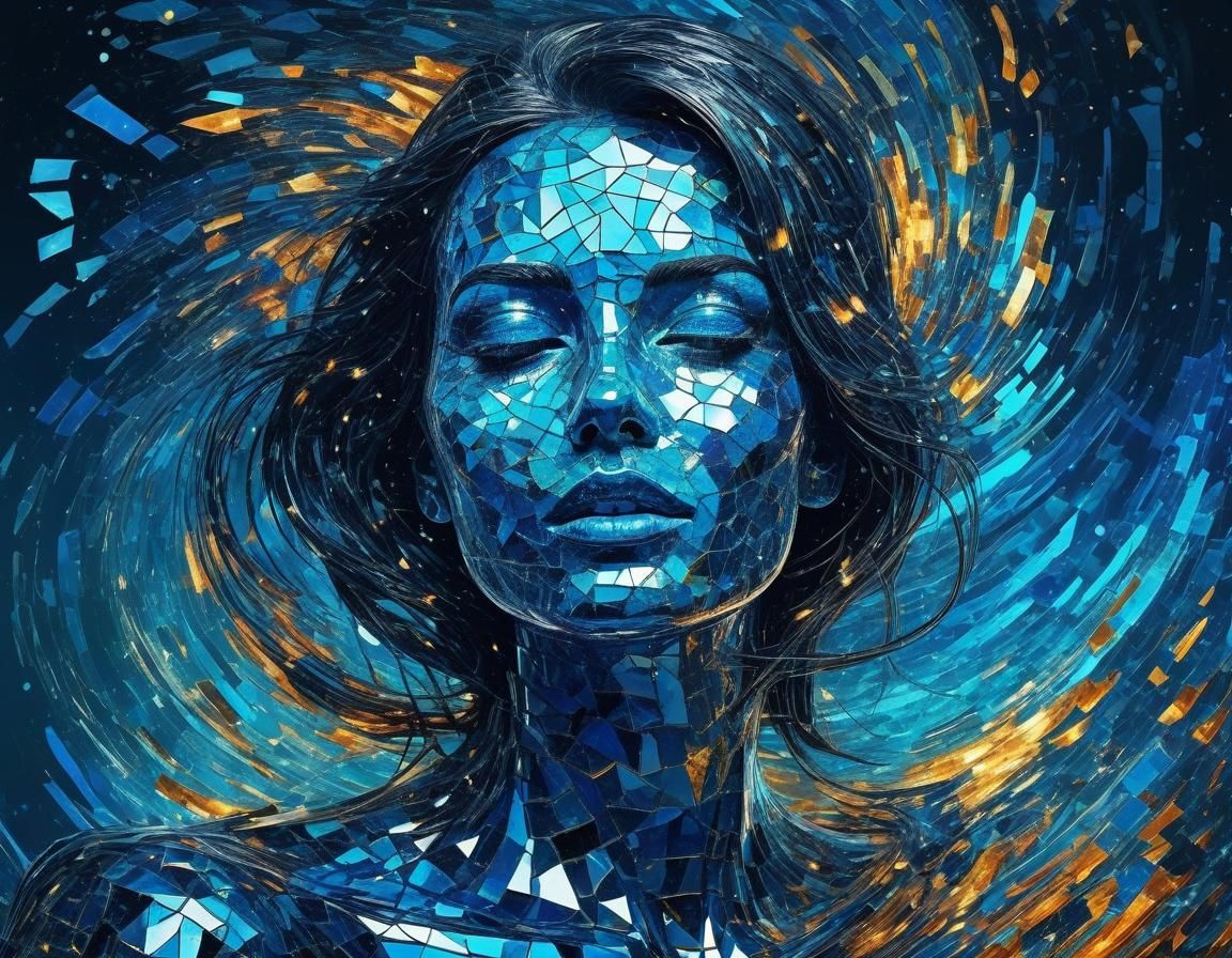 Ethereal Abstract Woman in Azure and Chrome