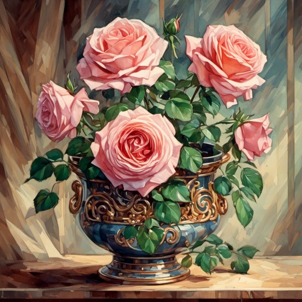 rose flower in a pot <lora:Art Deco:1.0>