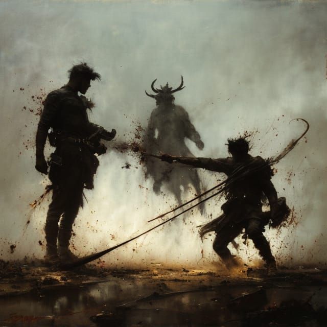 Fierce Shadows Duel in Dramatic Matte Painting