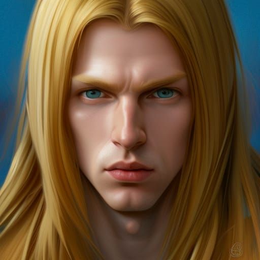 Elf Portrait with Honey Blond Hair, Hyperdetailed Art