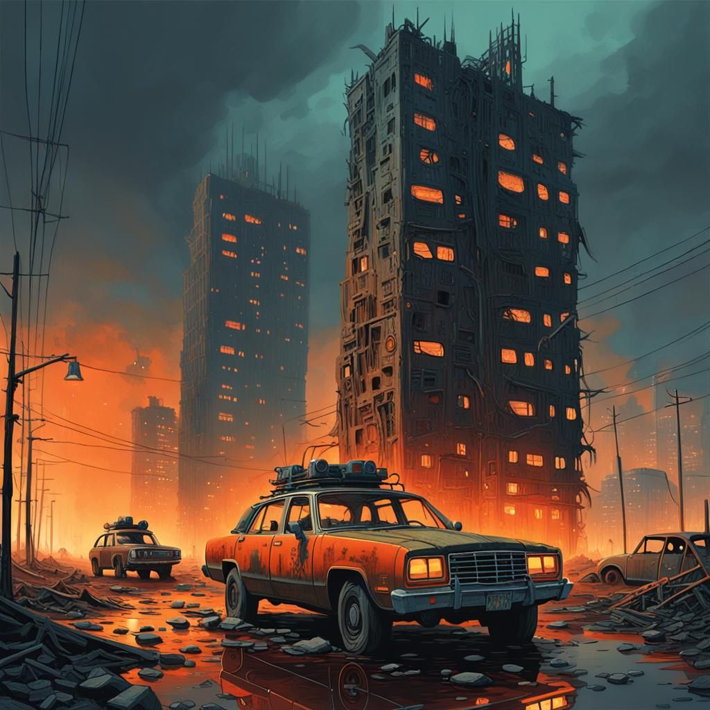 Apocalyptic Wasteland with Toxic Haze and Ruins