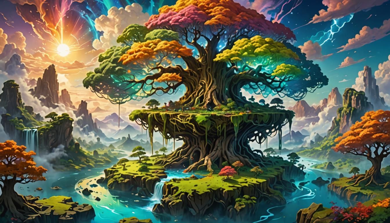 Luminescent Floating Island with Giant Roots