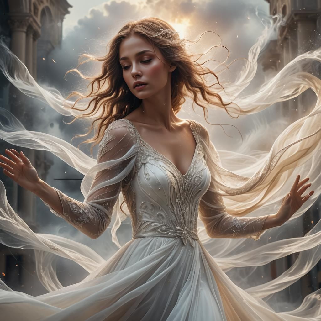 Ethereal Woman in Hurricane: Fantasy Art