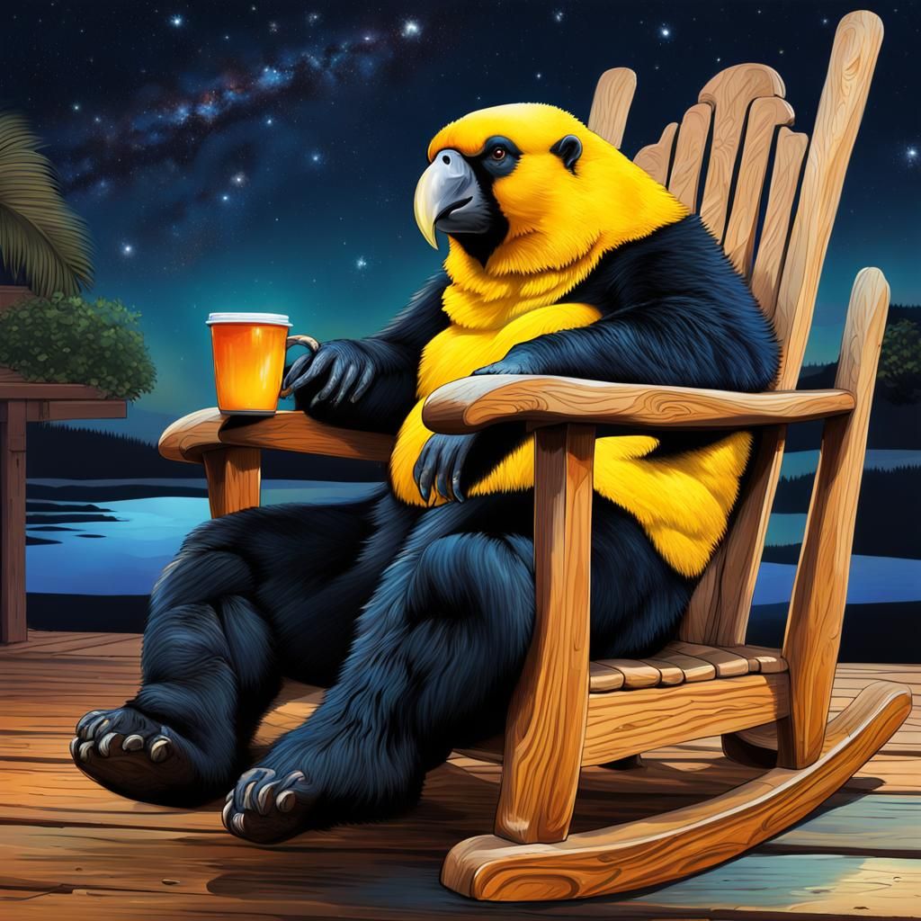 Black Bear and Parrot Stargazing: Hyperrealistic Image