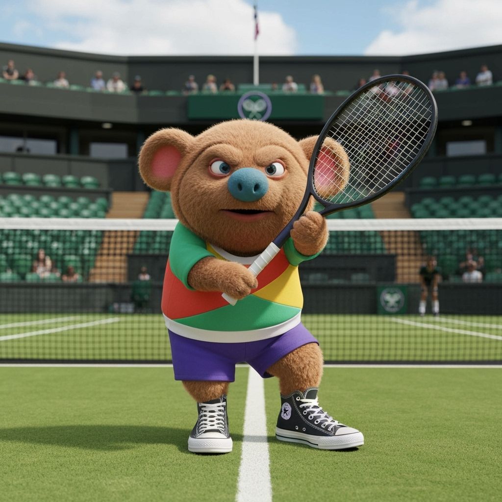 Womble playing tennis at Wimbledon dripping in Converse attire
