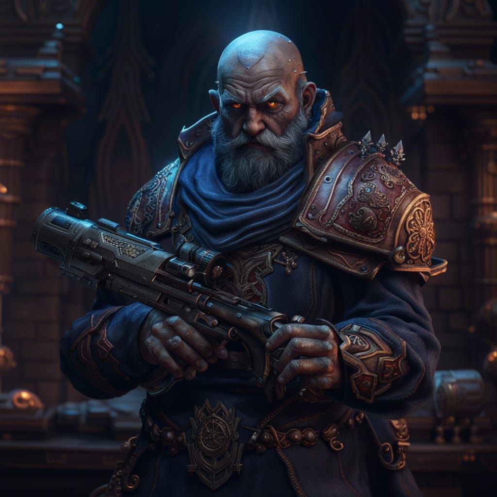 Evil Duergar Artificer with Gun: Detailed Matte Painting