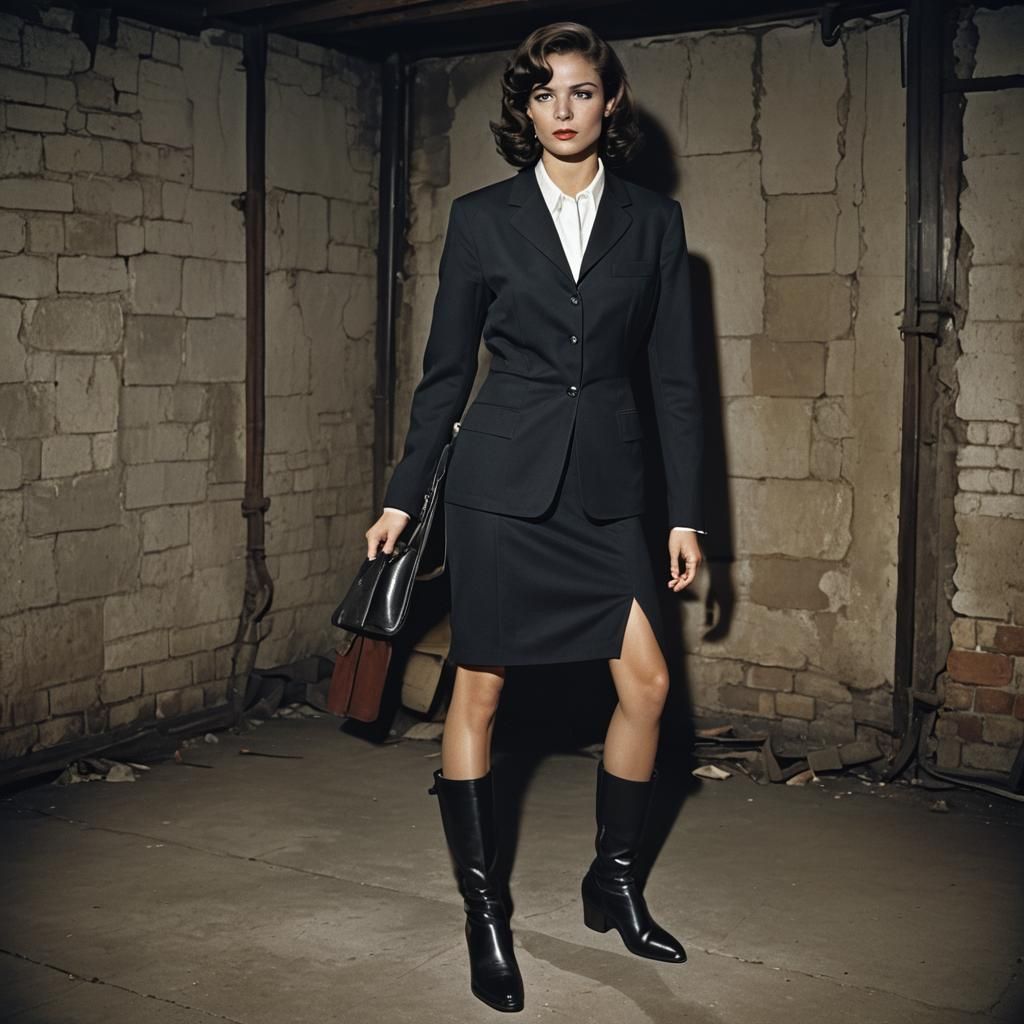 Brunette Woman in Dark Basement: Cinematic Shadows