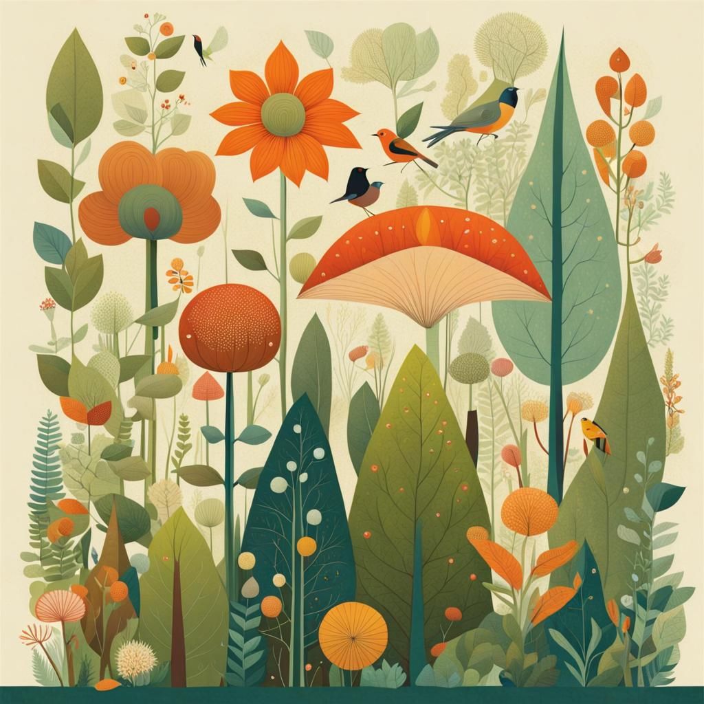 Botanical Forest Illustration in Art Brut Style