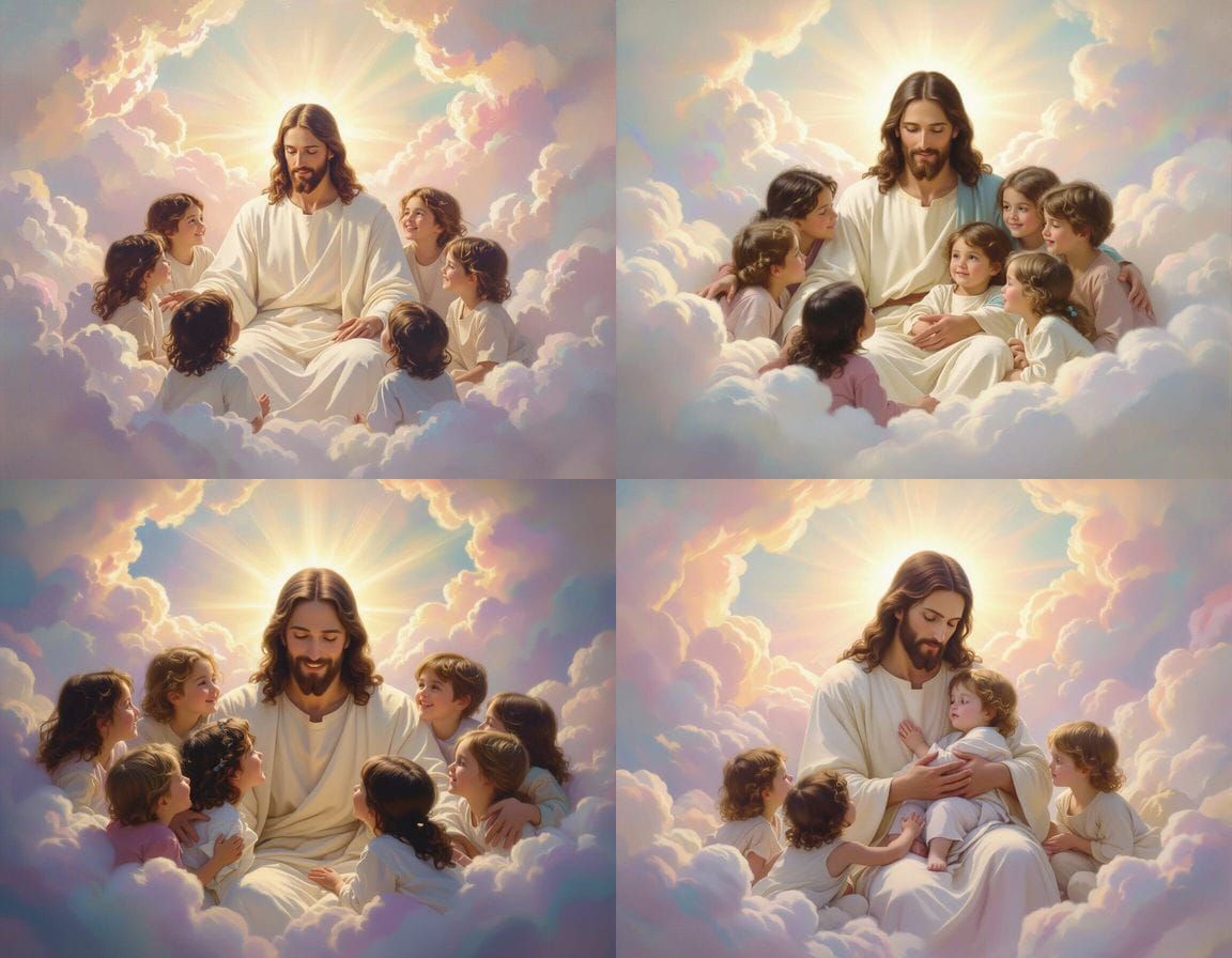 Jesus and Children in Soft Heavenly Clouds