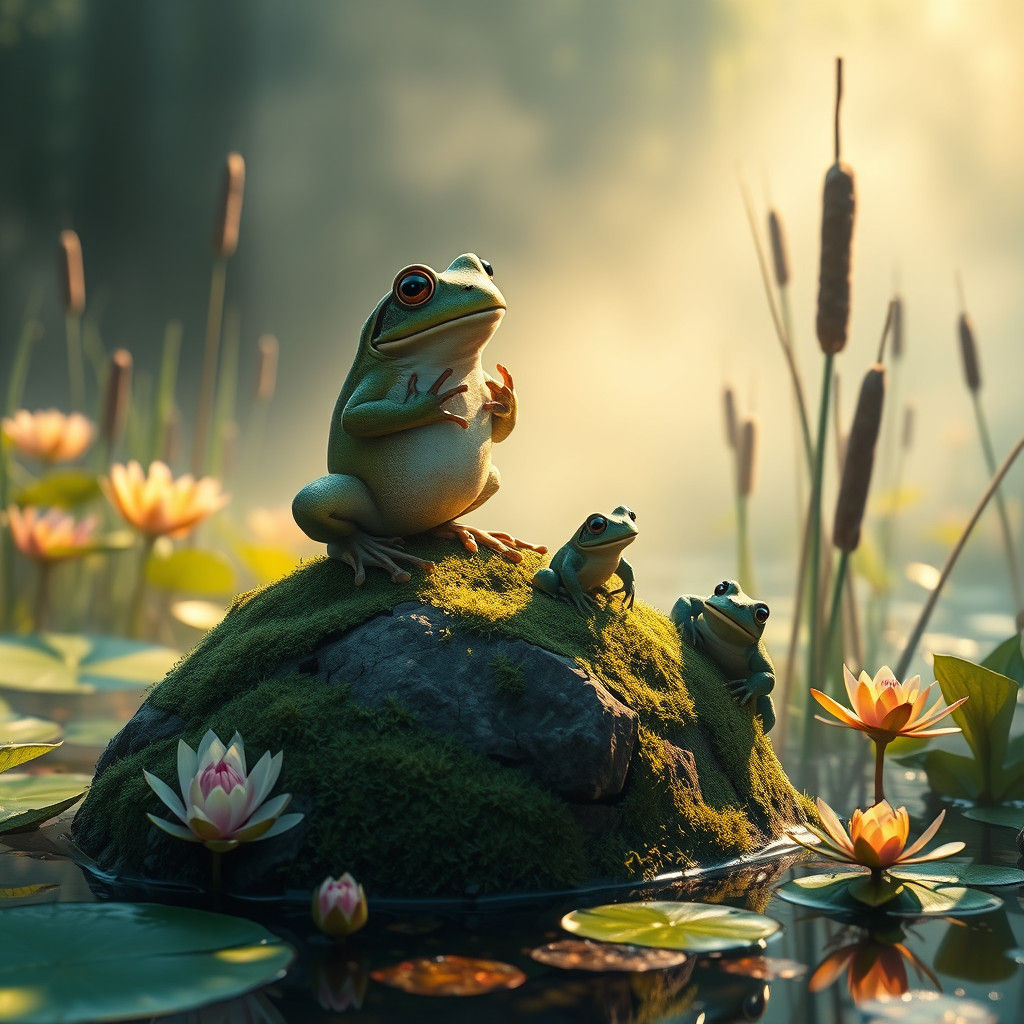 Wise Frog Teaches Pond Magic in Lush Wetland
