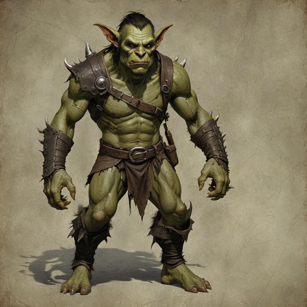 Handsome Goblin-Orc Hybrid Man with Green Skin