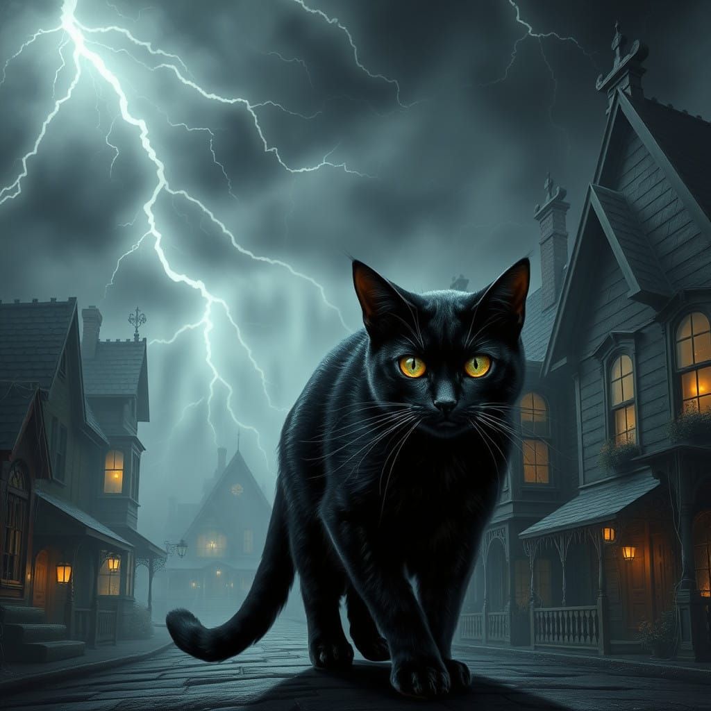 Midnight Stalks the Shadows in a Gothic Village at Night