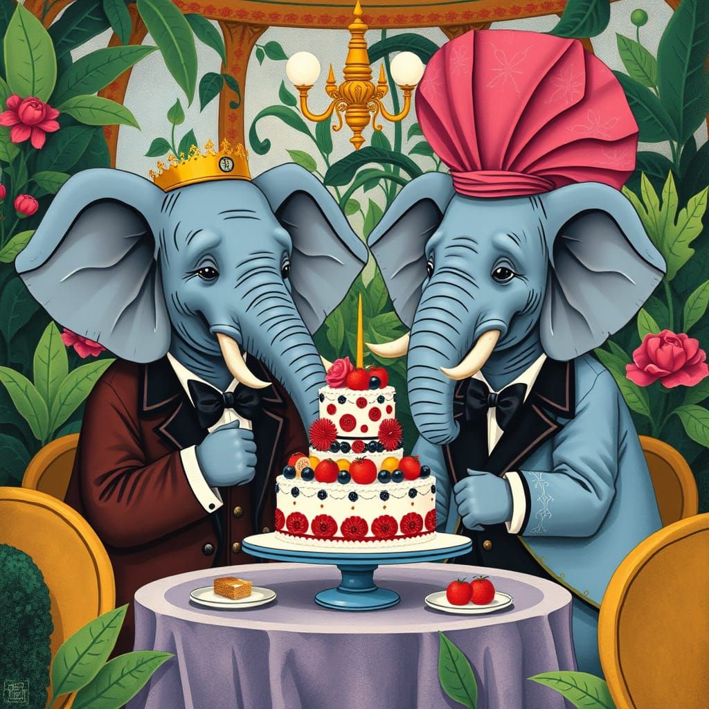 Babar's Elephants Enjoy Cake: A Colorful Illustration