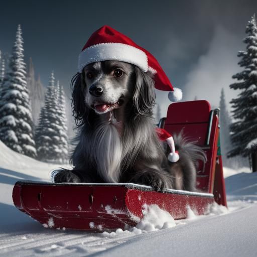 Chinese Crested Dogs Behind Santa Slide