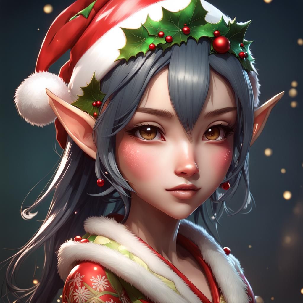 Chibi Christmas Elf Portrait in Artgerm Style