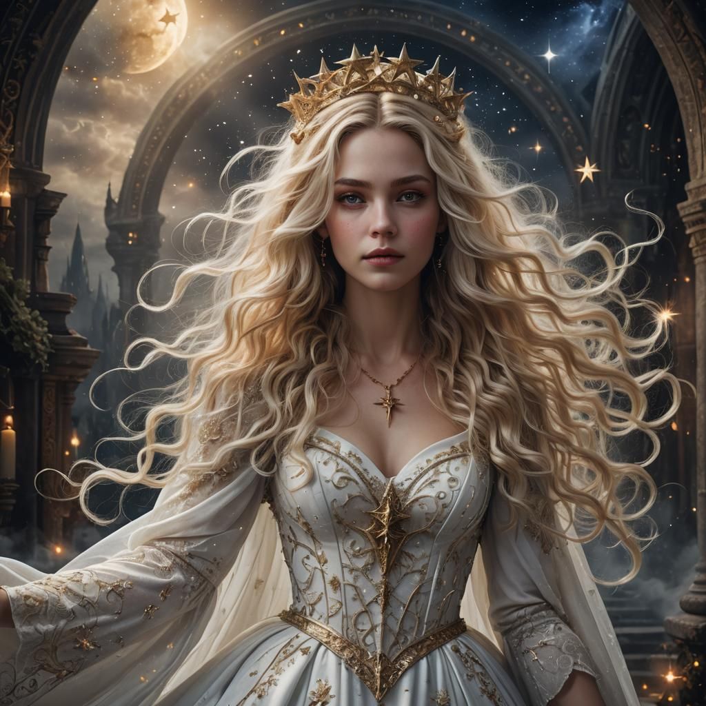 Starry Witch in White Gown: Digital Matte Painting